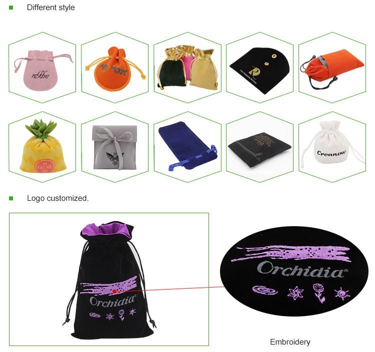 Custom logo printed small luxury gift perfume bracelet pouch pink flannel drawstring velvet jewelry packaging bag