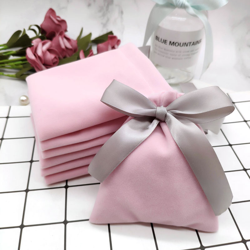 cheap custom logo necklace jewelry packaging bag jewelry drawstring velvet bag