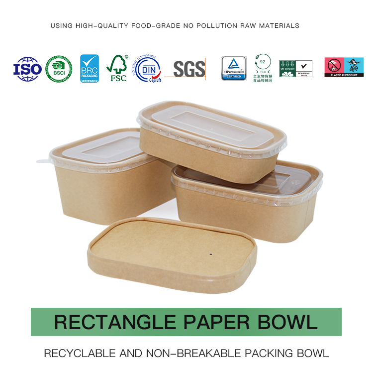 500 650 750 1000ml Food Packaging Containers Square Biodegradable Food Bowl takeout box take away bowl