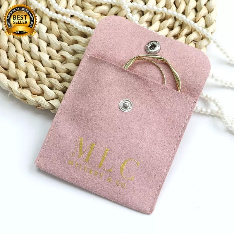 Customized luxury gold logo flannel pink suede Jewelry necklace envelope pouch microfiber drawstring bag accessories display bag