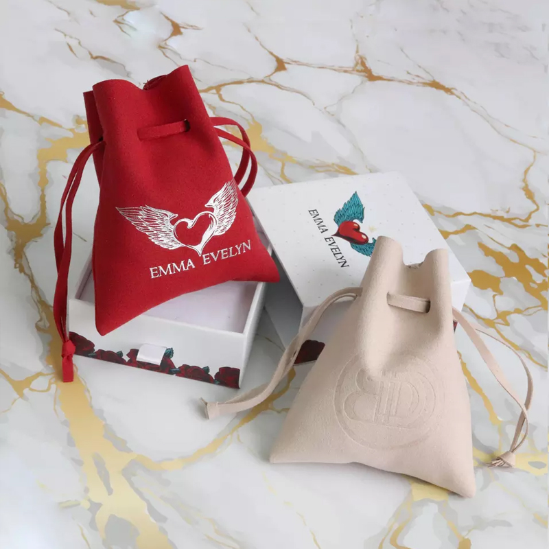 Custom Logo Printed Small Envelope Flap Suede Microfiber Necklace Earring Jewelry Packaging Pouch Bag with Logo With Button