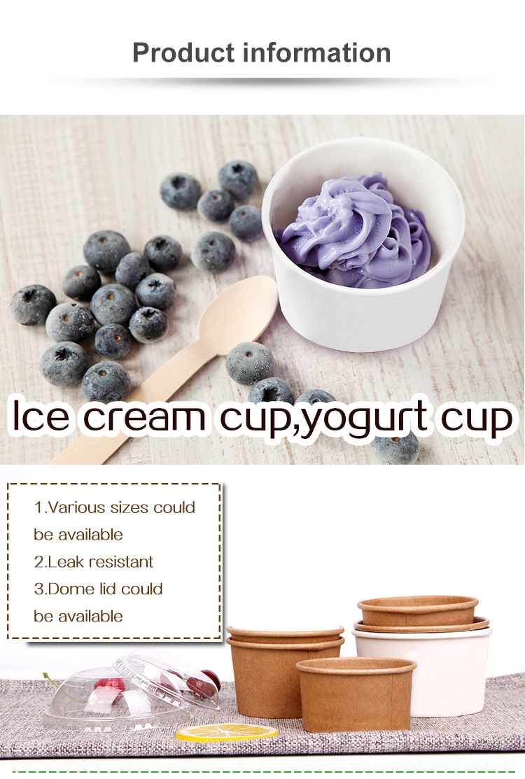 Custom Logo Printed Ice Cream Cup Frozen Yogurt Gelato Bowls Disposable Single Wall Paper Cup With Lid And Spoon