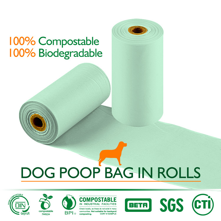 Biodegradable eco friendly custom private label portable 4 8 rolls compost compostable pla pet dog poop waste bag for training