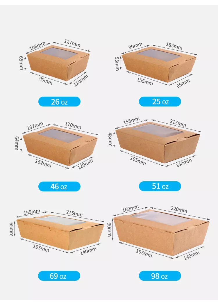 Best Sale Kraft Fast Food Packaging Box Noodle Takeaway Lunch Kraft Box Biodegrade Fast Food To Go Box