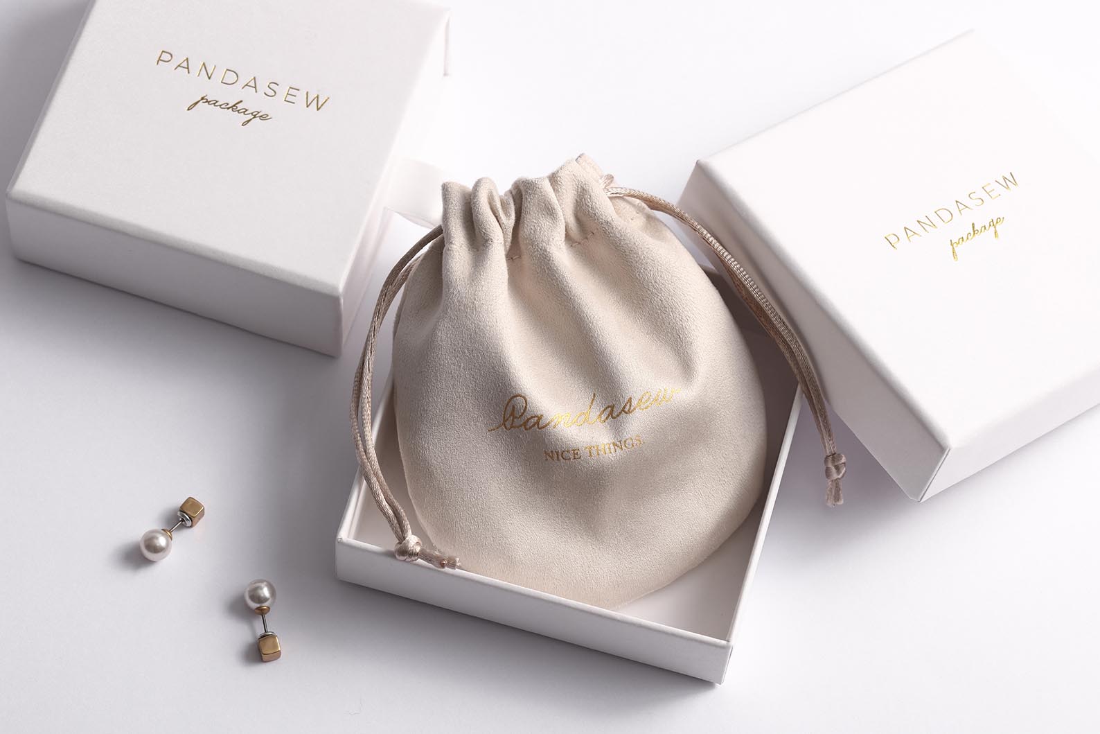 Custom logo printed jewelry pouch with drawstrings, gift wedding favor bags