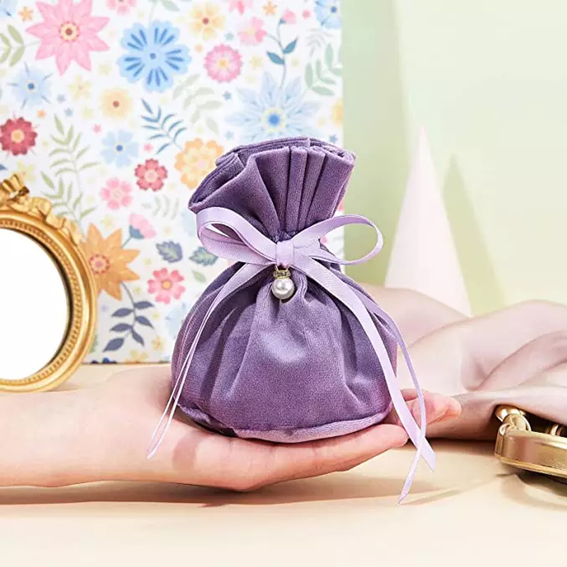 Luxury Drawstring Velvet Cloth Gift Pouch purple Jewelry Bag