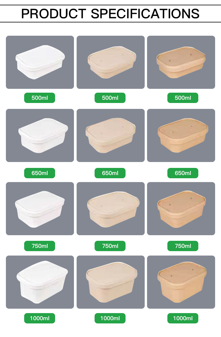 500 650 750 1000ml Food Packaging Containers Square Biodegradable Food Bowl takeout box take away bowl