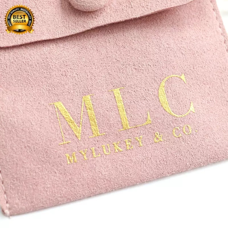 Customized luxury gold logo flannel pink suede Jewelry necklace envelope pouch microfiber drawstring bag accessories display bag