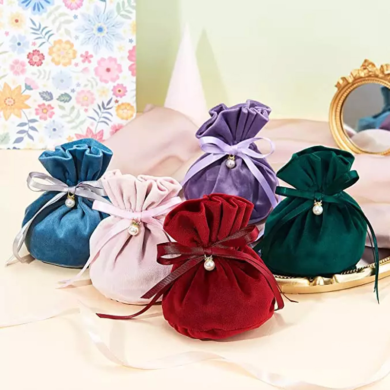 Luxury Drawstring Velvet Cloth Gift Pouch purple Jewelry Bag
