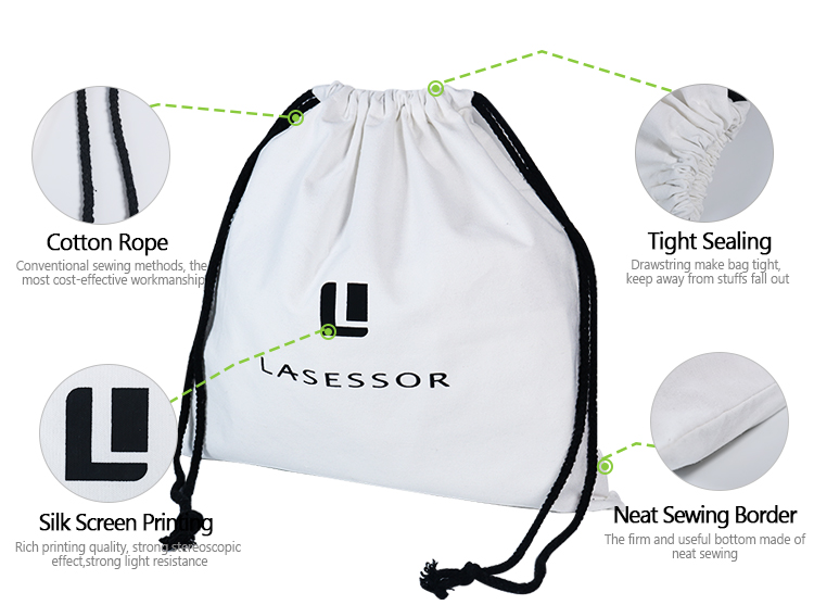 Low MOQ Customised Gift Cotton Cloth Drawstring Backpack Cotton Canvas Bag With Logo