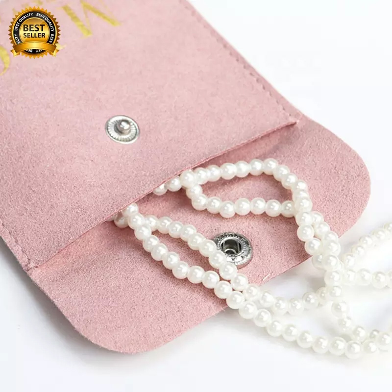 Customized luxury gold logo flannel pink suede Jewelry necklace envelope pouch microfiber drawstring bag accessories display bag