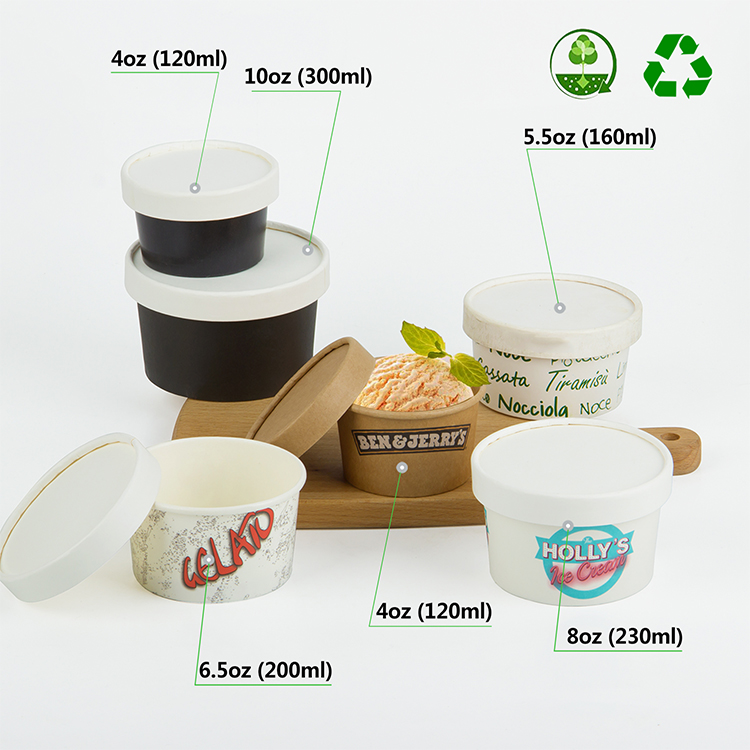 Custom Logo Printed Ice Cream Cup Frozen Yogurt Gelato Bowls Disposable Single Wall Paper Cup With Lid And Spoon