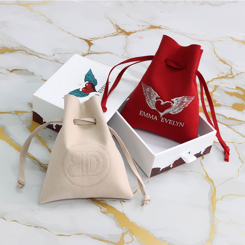 Customized luxury gold logo flannel pink suede Jewelry necklace envelope pouch microfiber drawstring bag accessories display bag
