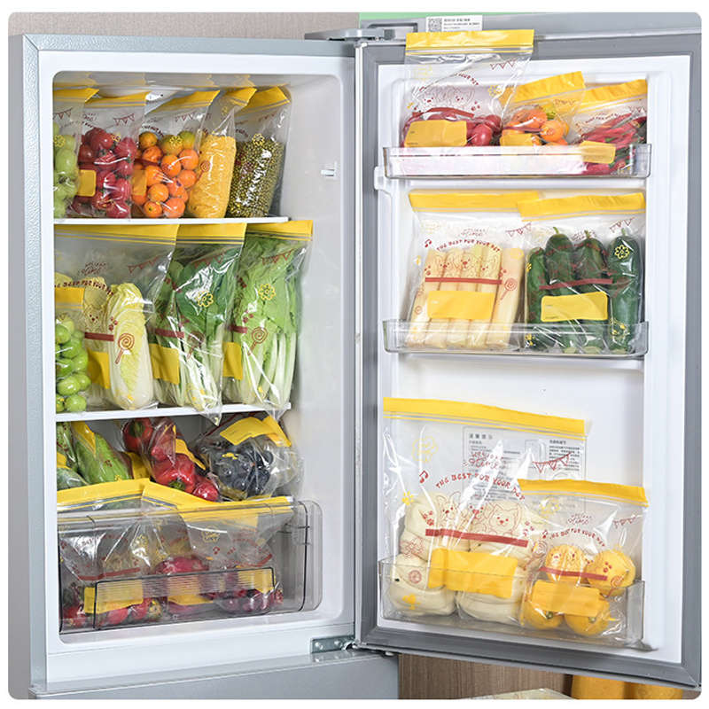 Customized Wholesale Food Grade Double Ribbed Sealed Cling Bags Household Refrigerator Freezer Frozen Food Portion Storage Bags