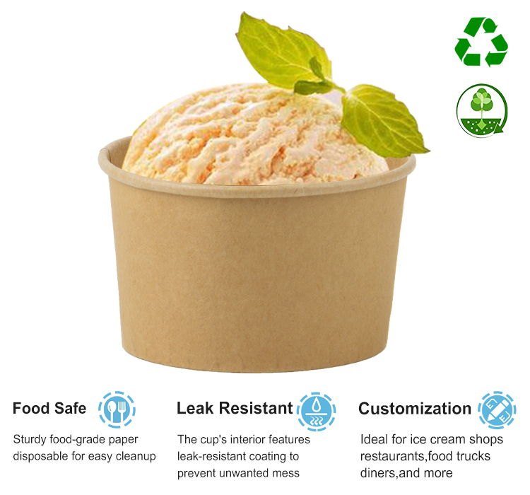 Custom Logo Printed Ice Cream Cup Frozen Yogurt Gelato Bowls Disposable Single Wall Paper Cup With Lid And Spoon