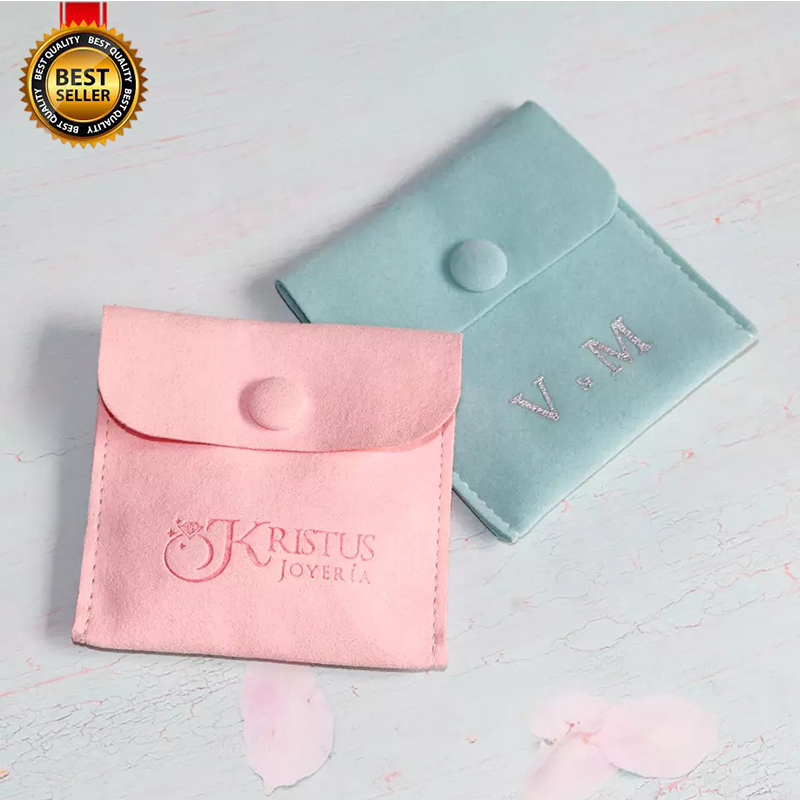 Customized luxury gold logo flannel pink suede Jewelry necklace envelope pouch microfiber drawstring bag accessories display bag