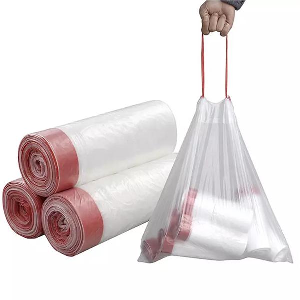Custom eco friendly Drawstring trash bags recycled drawstring garbage bags draw tape on roll