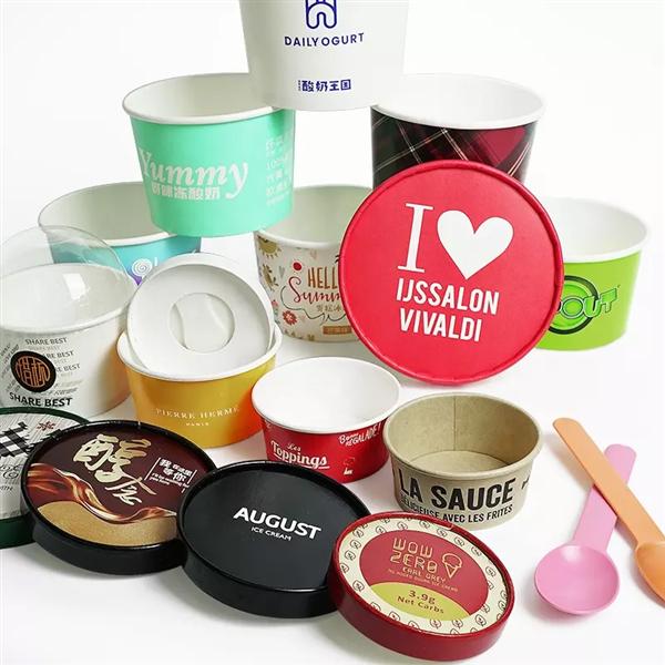 Printed ice cream sundae paper cups Paper Bowl Eco Friendly Disposable Soup Paper Cup Kraft Soup Bowl With Lid