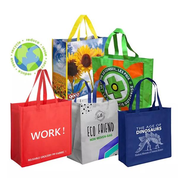 Friendly reusable grocery recycled ecobag pp nonwoven bags laminated non woven fabric carry shopping bag with custom print logo