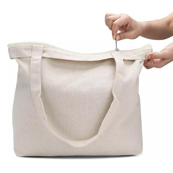 Women Canvas Bags Solid color Tote Shopping Bags Casual Cloth shoulder cotton bag With zipper For Girls Ladies Shopper