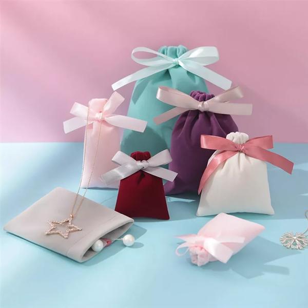 cheap custom logo necklace jewelry packaging bag jewelry drawstring velvet bag